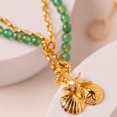 Green Onyx Seashell Link Bracelet