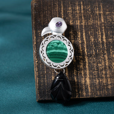 Malachite Songbird Brooch