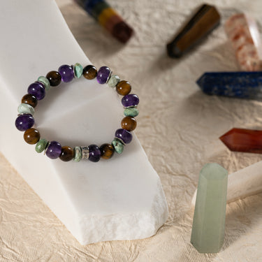 Travel Protection Bracelet- Turquoise Baati, Amethyst, Tiger Eye-Multi Stone Healing Bracelet