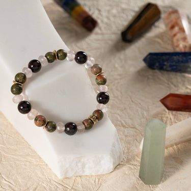 Heart Healer- Unakite, Garnet, Rose Quartz-multi stone healing bracelet