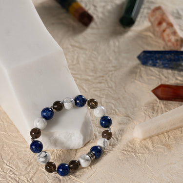 Calm,Peace & Mindfulness- Howlite, Lapis Lazuli, Smoky Quartz-Multi Stone Healing Bracelet